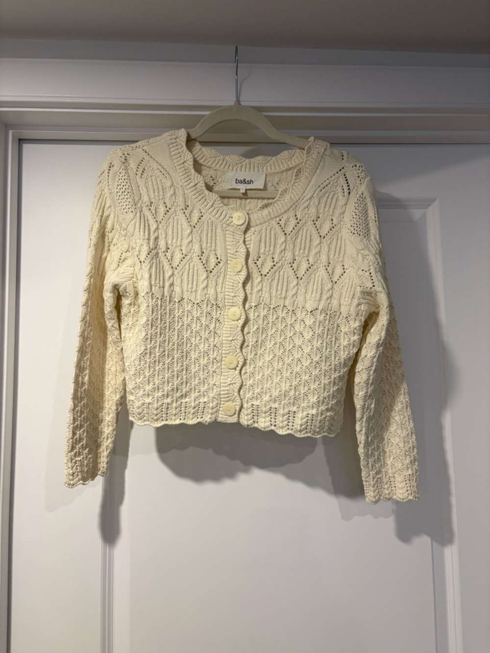 ba&sh Cream Crochet Button-Front Knit Cardigan